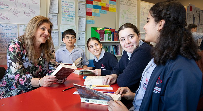 Sacred Heart Catholic Primary School Westmead teacher with students in literacy lesson