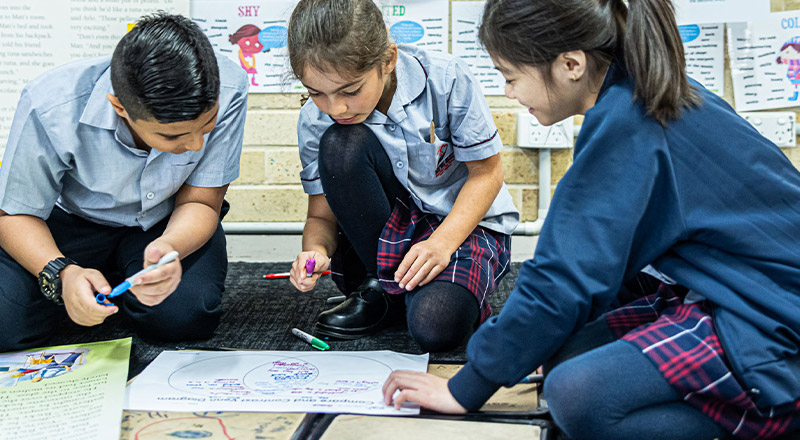 Sacred Heart Catholic Primary School Westmead students learning on rug