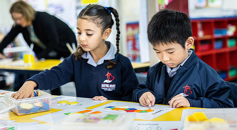 Sacred Heart Catholic Primary School Westmead students using plastic shapes