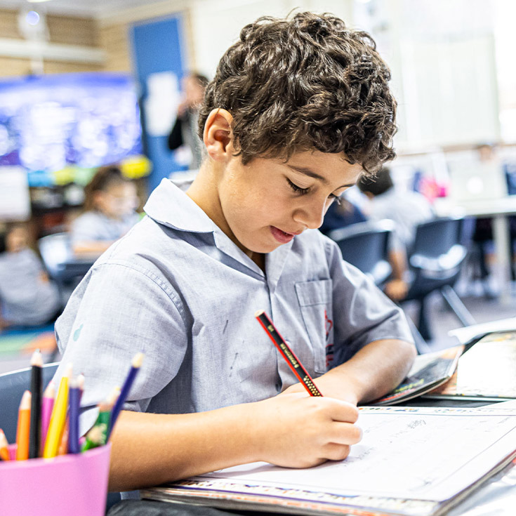 Sacred Heart Catholic Primary School Westmead student reading and writing at desk
