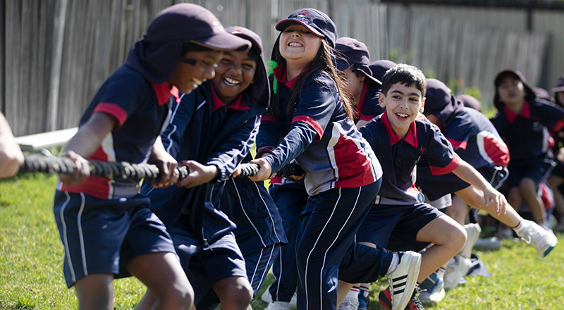 Sacred Heart Catholic Primary Westmead students playing tug of war